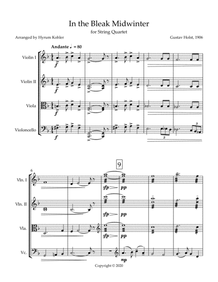 In the Bleak Midwinter for String Quartet (arr. Hyrum Kohler)