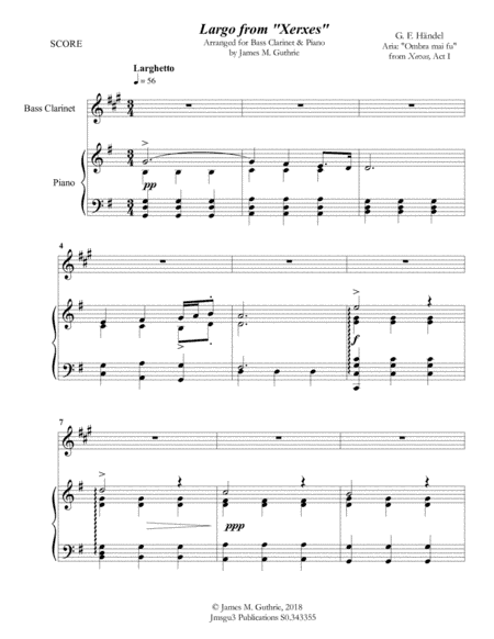 Handel: Largo from Xerxes for Bass Clarinet & Piano (arr. James M. Guthrie, ASCAP)