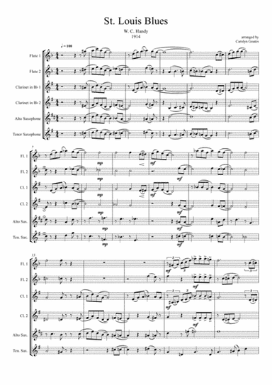 St. Louis Blues (Handy) for Wind Band in 6 parts (Flutes / Clarinets / Saxes) (arr. Carolyn Goates)