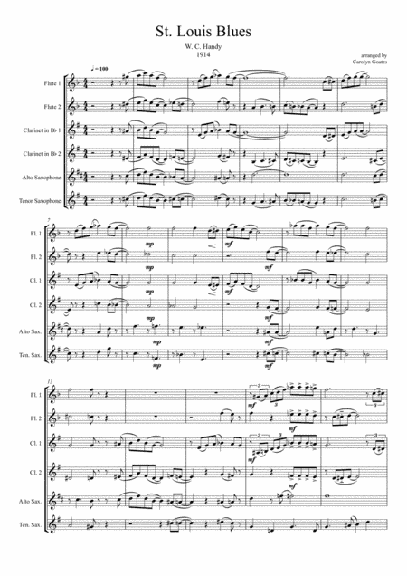 St. Louis Blues (Handy) for Wind Band in 6 parts (Flutes / Clarinets / Saxes) (arr. Carolyn Goates)