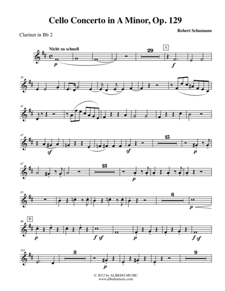 Schumann Cello Concerto - Clarinet in Bb 2 (Transposed Part), Op.129 (arr. Doug Clyde)