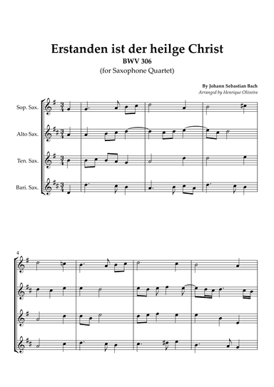 5 Bach's Chorals (Saxophone Quartet) - Beginner Level (arr. Henrique Oliveira)