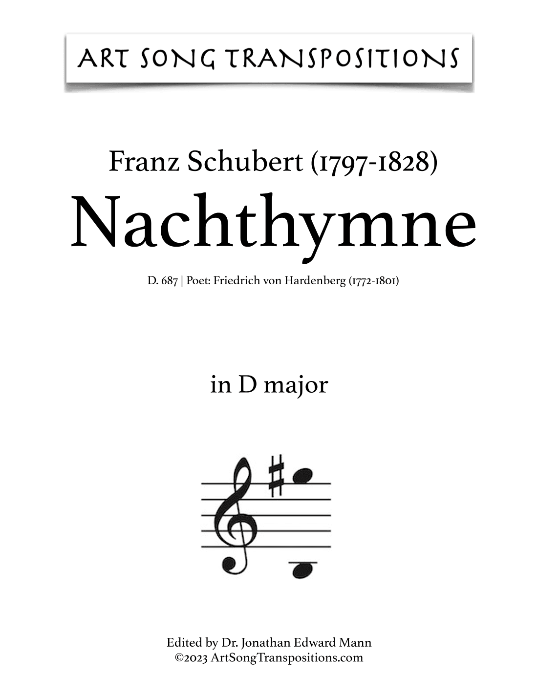SCHUBERT: Nachthymne, D. 687 (transposed to D major) (arr. ArtSongTranspositions.com)