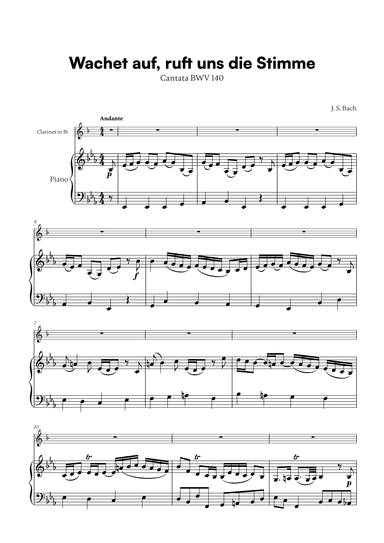 Johann Sebastian Bach - Wachet auf, ruft uns die Stimme (for Clarinet in Bb and Piano) (arr. Cadenza Editions)