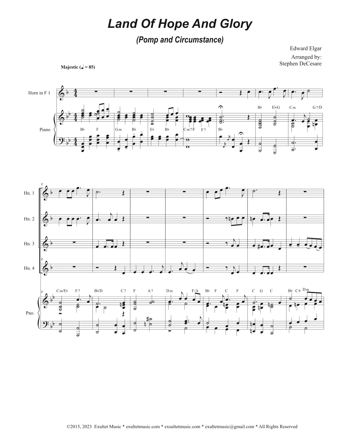 Land Of Hope And Glory (Pomp and Circumstance) (French Horn Quartet and Piano) (arr. Stephen DeCesare)