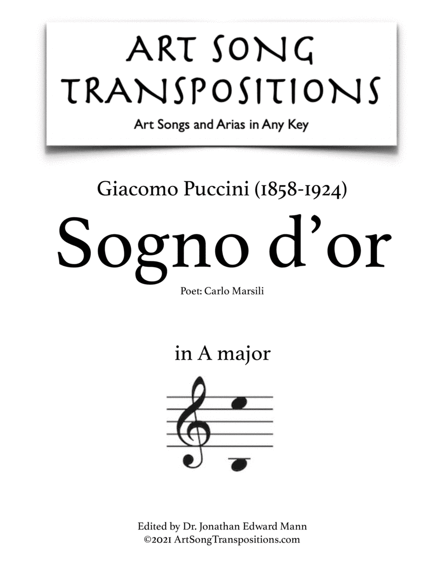 PUCCINI: Sogno d'or (transposed to A major) (arr. ArtSongTranspositions.com)