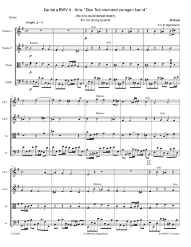 Bach: Cantata BWV 4, No 3.- Aria: "Den Tod niemand zwingen kunnt" (No one could defeat death) arr. f (arr. D Oppenheim)