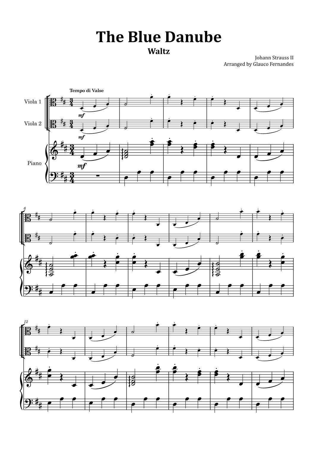 The Blue Danube - Viola Duet with Piano (arr. Glauco Fernandes)