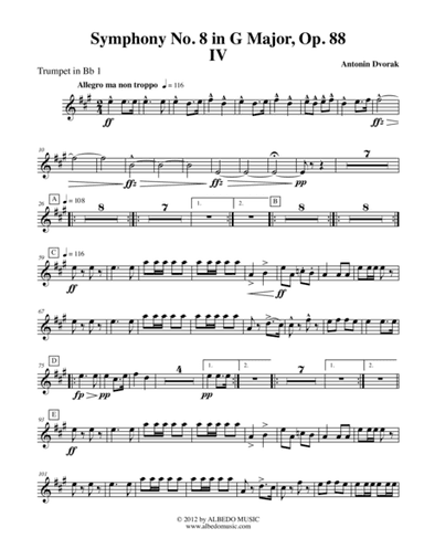 Dvorak Symphony No. 8, Movement IV - Trumpet in Bb 1 (Transposed Part), Op. 88 (arr. Doug Clyde)