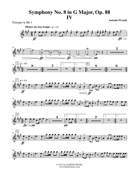 Dvorak Symphony No. 8, Movement IV - Trumpet in Bb 1 (Transposed Part), Op. 88 (arr. Doug Clyde)