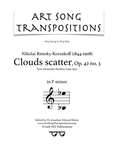 Clouds scatter, Op. 42 no. 3 (F minor) (arr. ArtSongTranspositions.com)