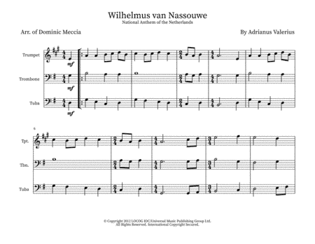 Wilhelmus (netherlands National Anthem) (arr. Dominic Meccia)
