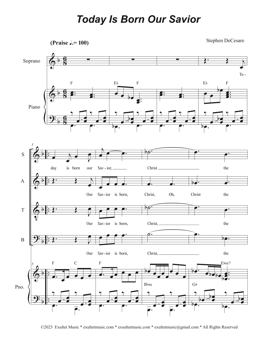 Today Is Born Our Savior (Vocal Quartet - (SATB)