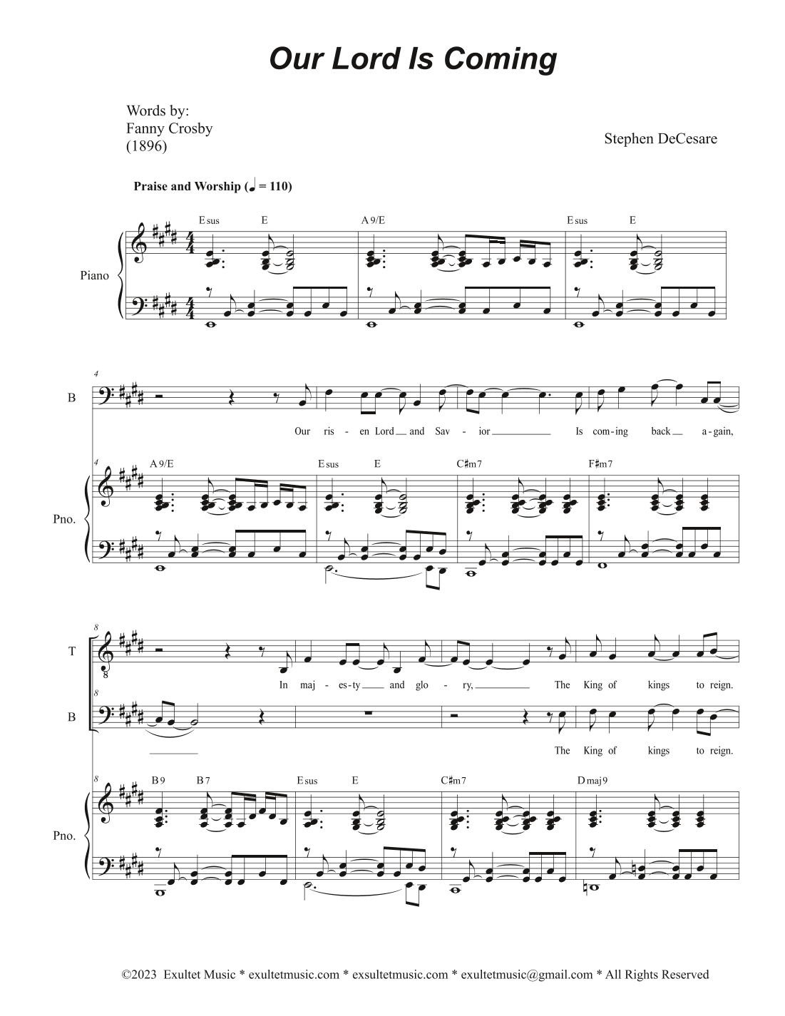 Our Lord Is Coming (Duet for Tenor and Bass solo)