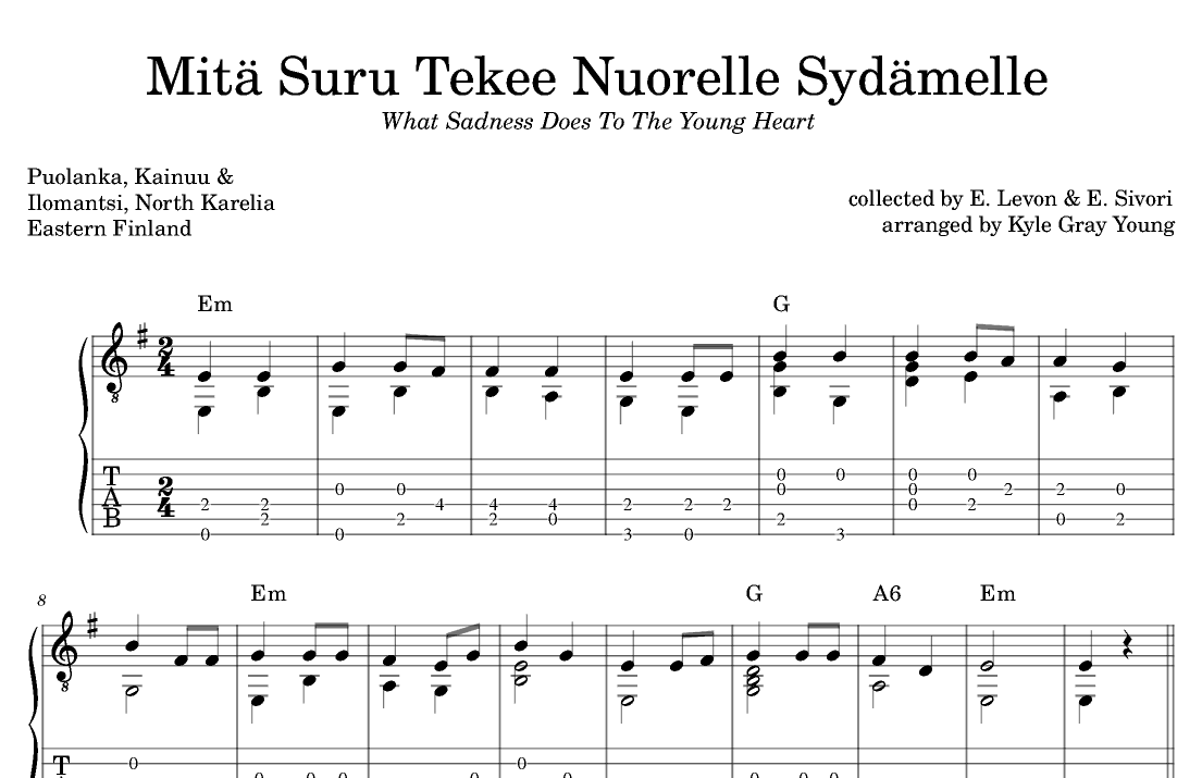 Mitä Suru Tekee Nuorelle Sydämelle (What Sadness Does To The Young Heart) (guitar tab) (arr. Kyle Gray Young)
