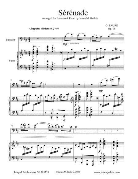 Fauré: Sérénade Op. 98 for Bassoon & Piano (arr. James Guthrie, ASCAP)