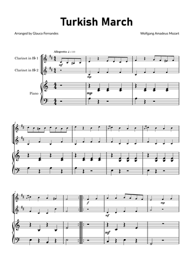 Turkish March by Mozart - Clarinet Duet with Piano (arr. Glauco Fernandes)