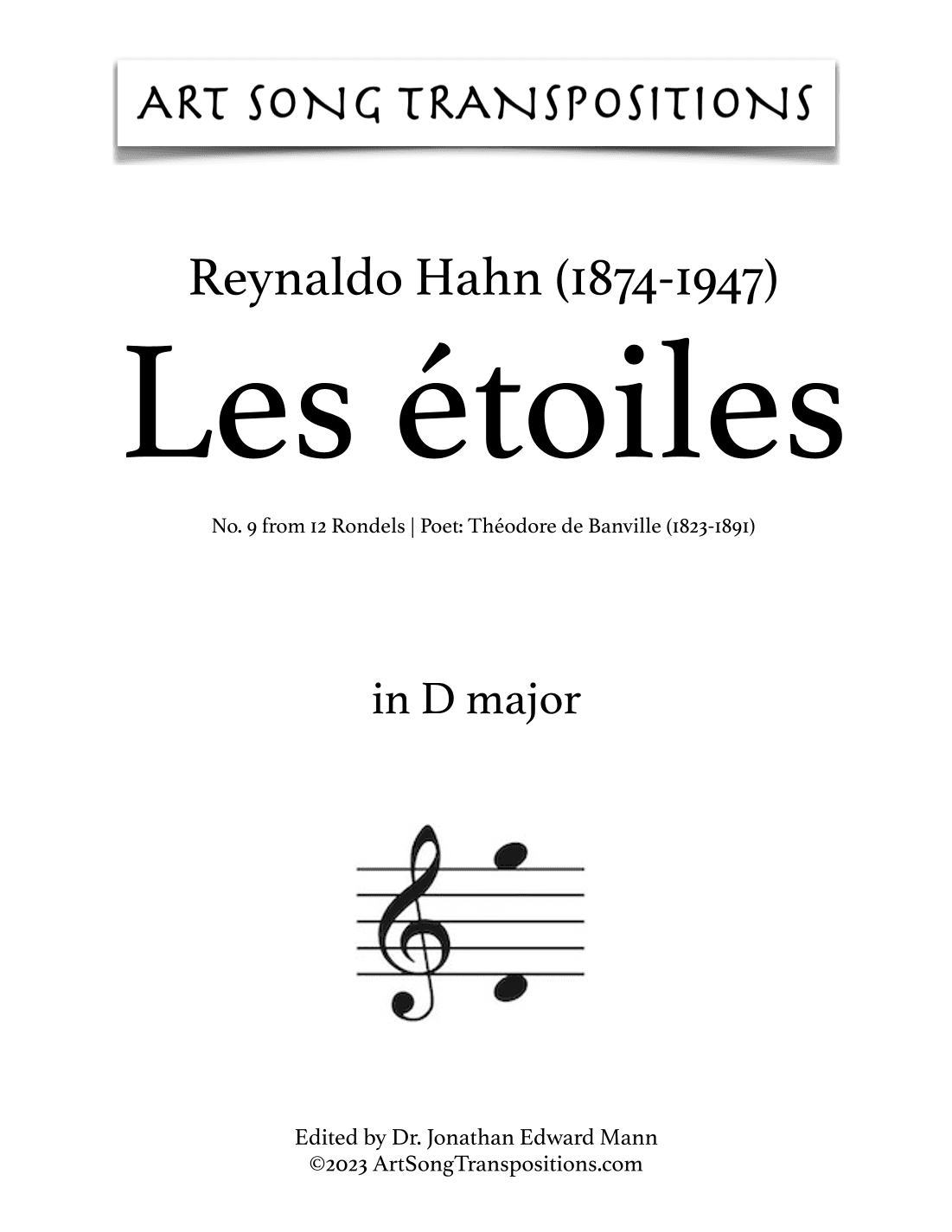 HAHN: Les étoiles (transposed to D major) (arr. ArtSongTranspositions.com)