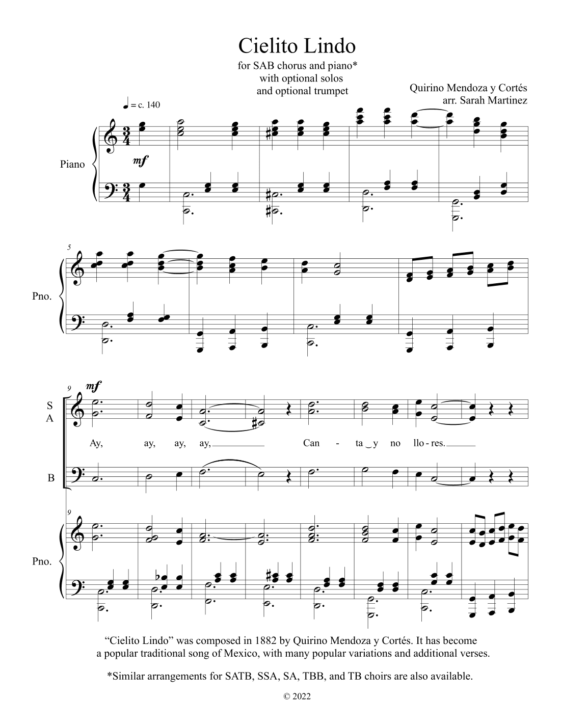 Cielito Lindo (SAB, Accompanied) (arr. Sarah Martinez)