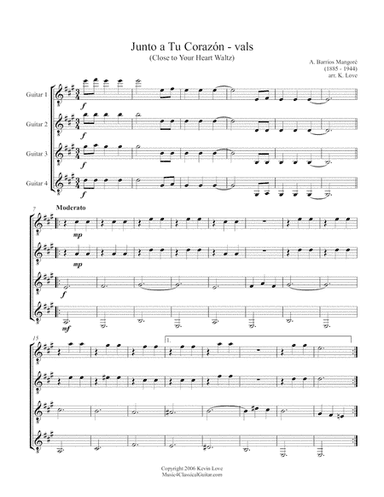 Junto a Tu Corazón (Guitar Quartet) - Score and Parts (arr. K. Love)