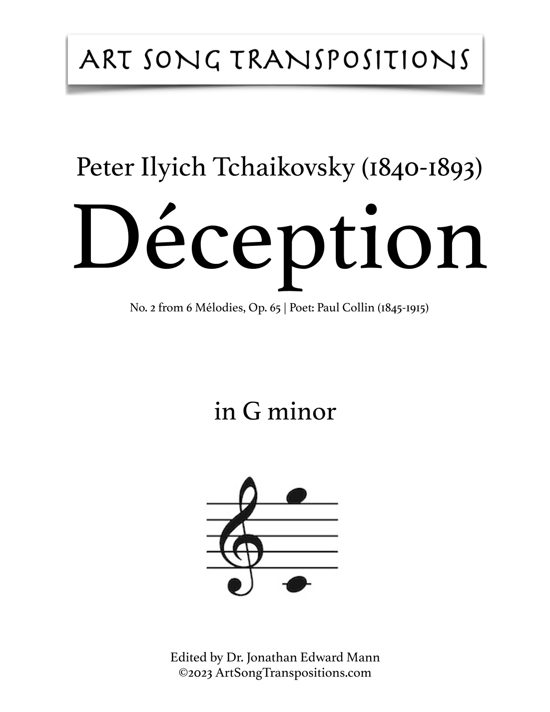 TCHAIKOVSKY: Déception, Op. 65 no. 2 (transposed to G minor) (arr. ArtSongTranspositions.com)
