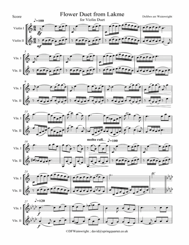 Flower Duet from Lakme by Delibes arranged for Solo Violin (arr. David F Wainwright)