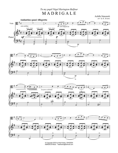 Madrigale for viola and piano (arr. K. Krantz)
