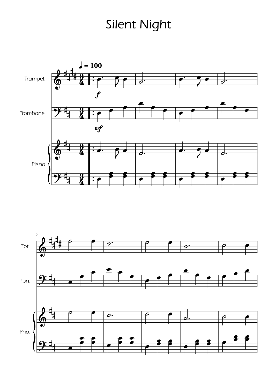 Silent Night - Trumpet and Trombone Duet w/ Piano (arr. Ygor Nunes)