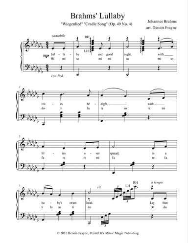 Brahms' Lullaby (Brahms Lullaby, Wiegenlied, Cradle Song, Op. 49 No. 4) (arr. Dennis Frayne)