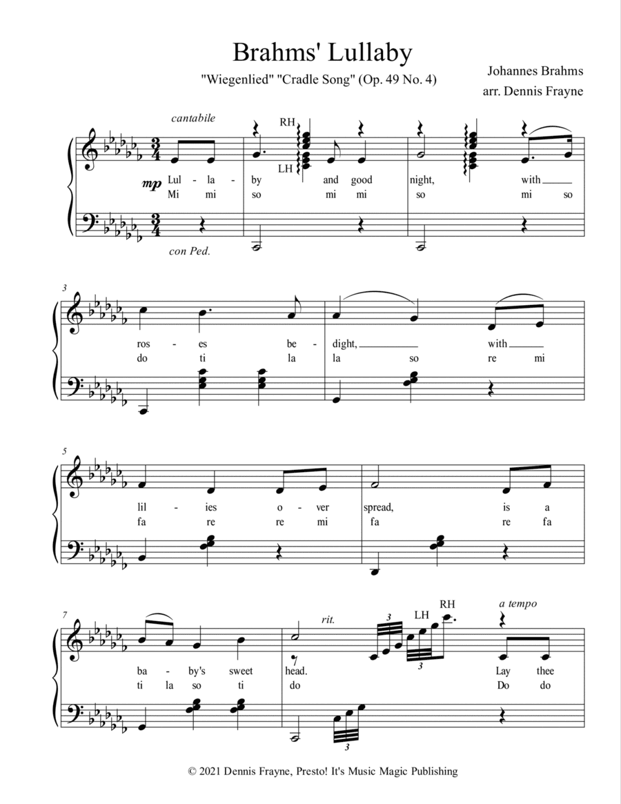 Brahms' Lullaby (Brahms Lullaby, Wiegenlied, Cradle Song, Op. 49 No. 4) (arr. Dennis Frayne)
