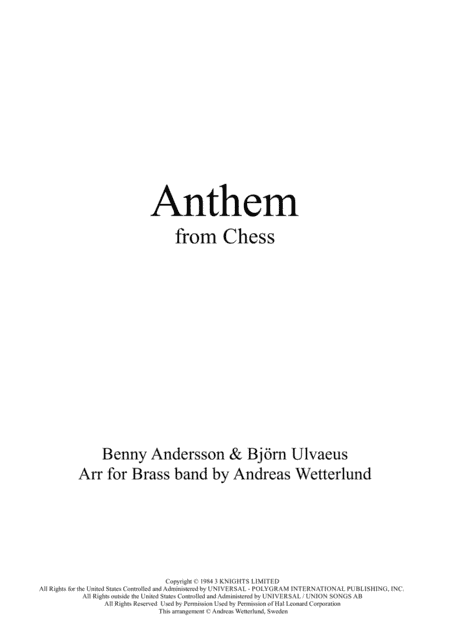Anthem (from Chess) (arr. Andreas Wetterlund)