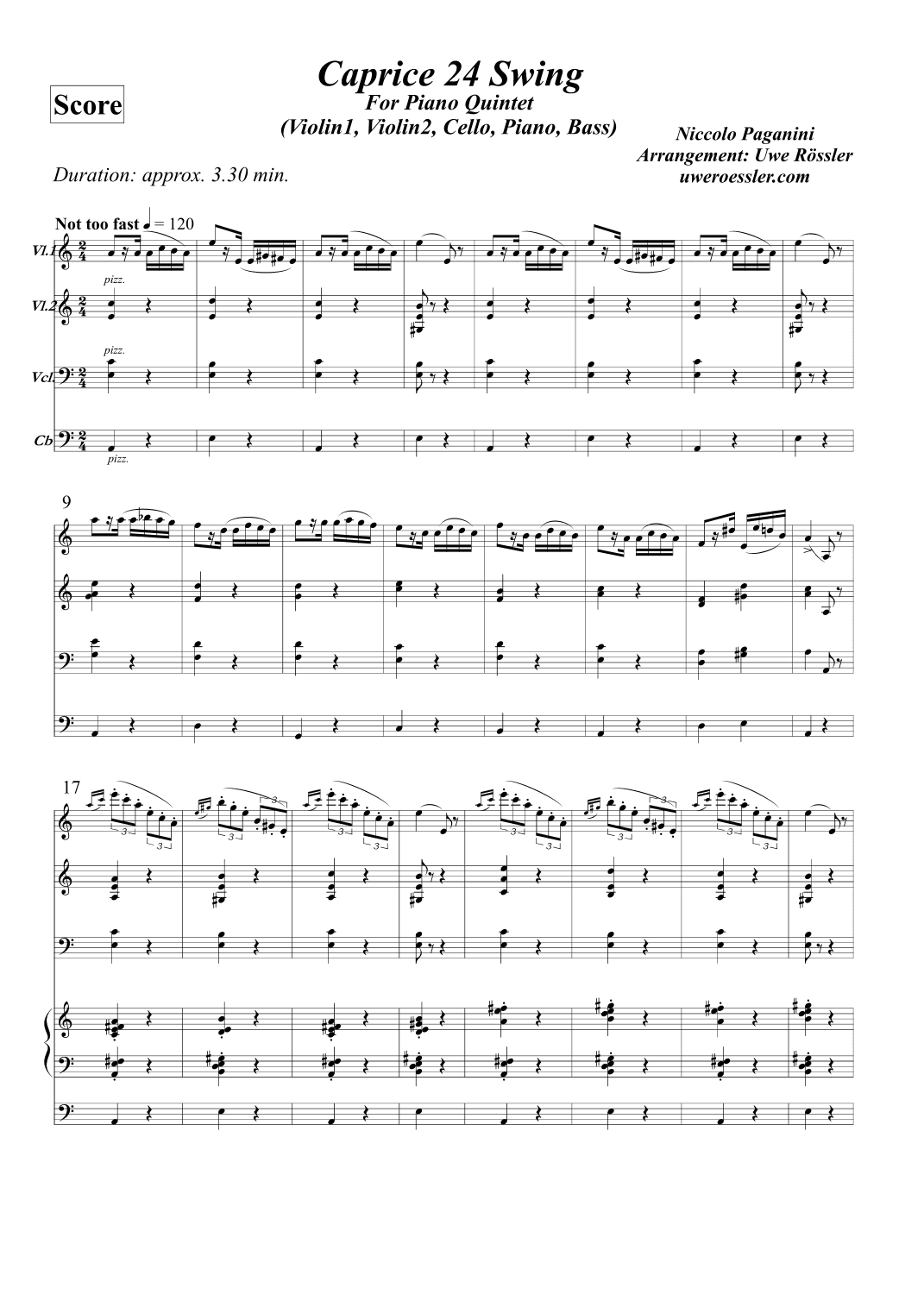 Caprice No. 24 a minor / Caprice Nr. 24 a-Moll Swing version (arr. Uwe Rössler Roessler Rassler)