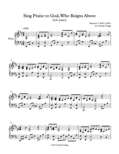 Sing Praise to God, Who Reigns Above (solo piano) (arr. Jordan Grigg)