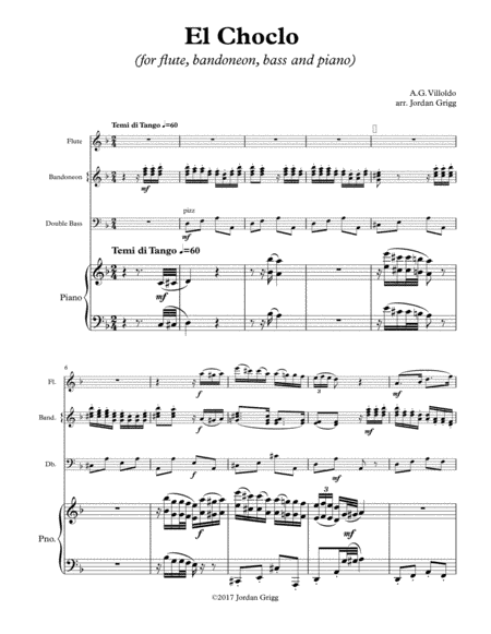 El Choclo (for flute, bandoneon, bass and piano) (arr. Jordan Grigg)