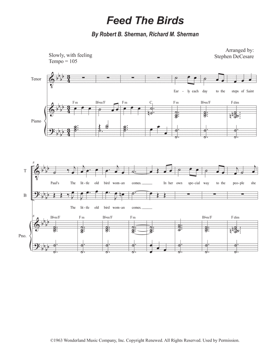 Feed The Birds (tuppence A Bag) (arr. Stephen DeCesare)