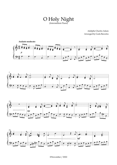 O Holy Night (Intermediate Piano) Piano Solo (arr. Cadu Barcelos)