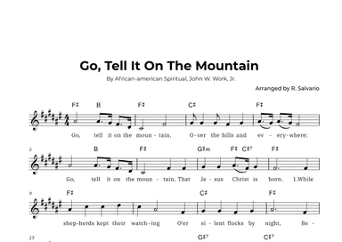 Go, Tell It On The Mountain (Key of F-Sharp Major) (arr. R. Salvario)