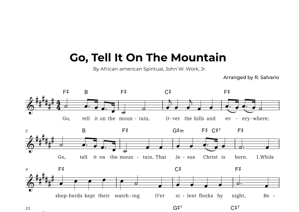 Go, Tell It On The Mountain (Key of F-Sharp Major) (arr. R. Salvario)