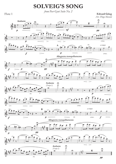 Solveig's Song from "Peer Gynt" for Flute Quartet (arr. Diego Marani)