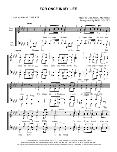 For Once In My Life (arr. Tom Gentry)