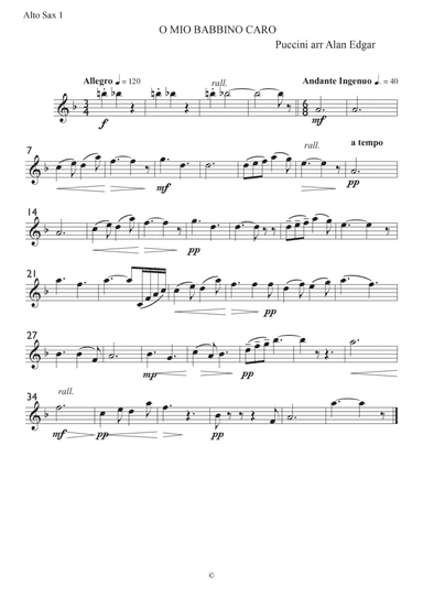 PUCCINI O MIO BABBINO CARO (O, my beloved father) from Gianni Schicci, by G Puccini, arranged as Sax (arr. Alan Edgar)