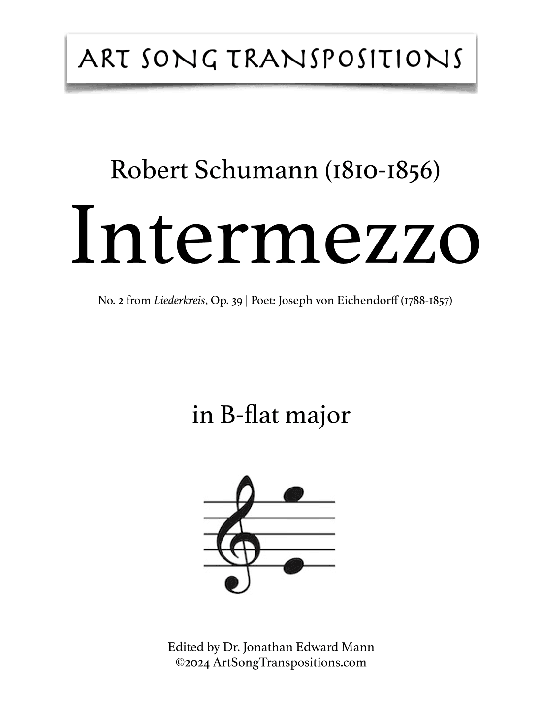 SCHUMANN: Intermezzo, Op. 39 no. 2 (transposed to B-flat major) (arr. ArtSongTranspositions.com)
