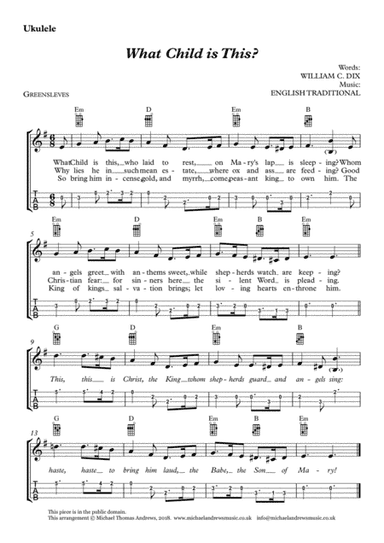What Child is This? (for Ukulele with TAB) (arr. Michael Thomas Andrews)