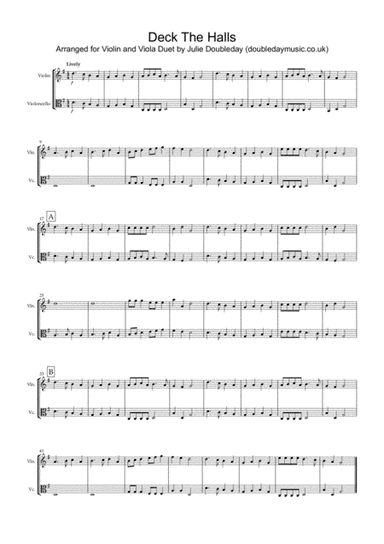 Deck The Halls for Violin and Viola Duet (arr. Julie Doubleday)