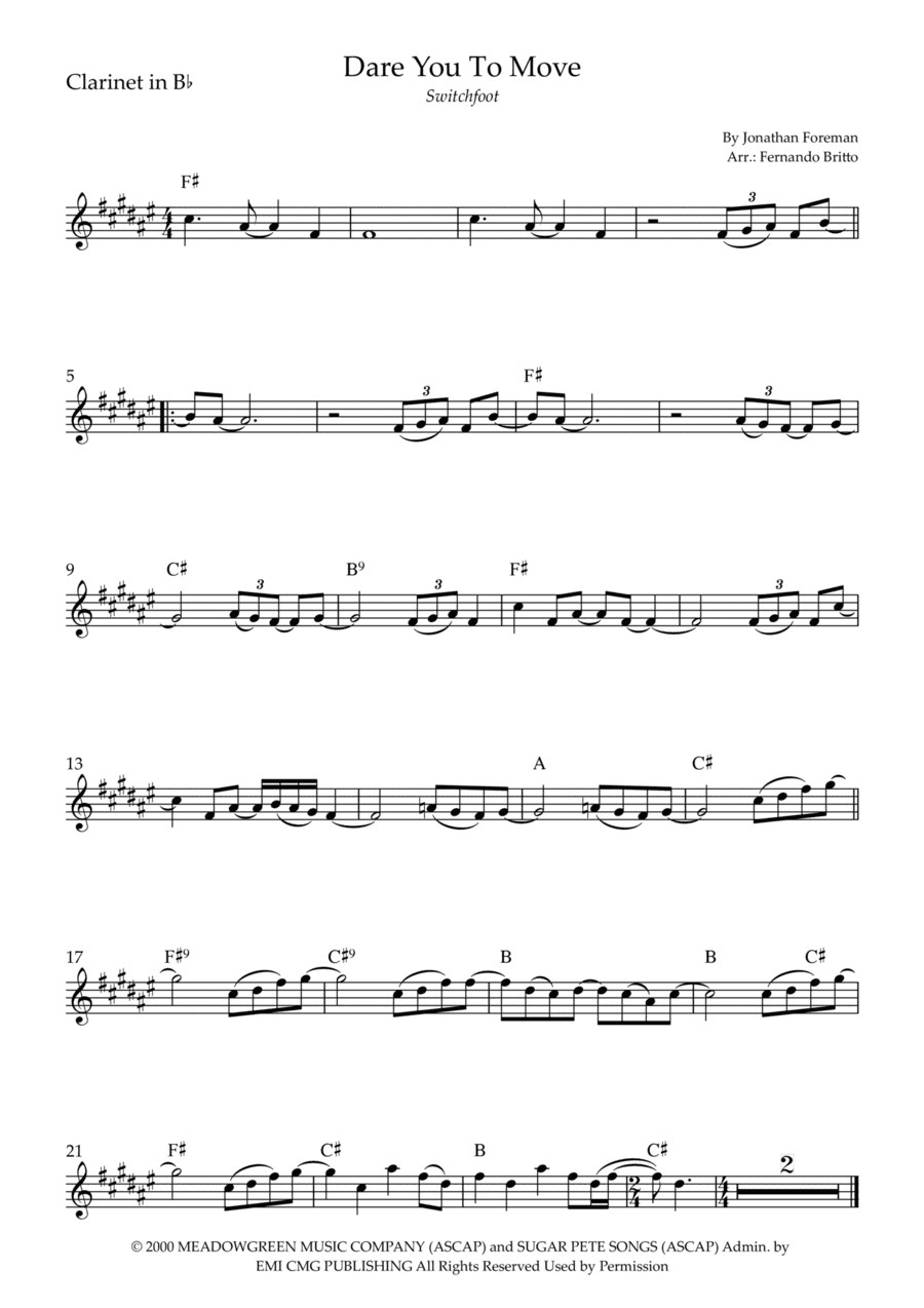 Dare You To Move (arr. Fernando Britto)