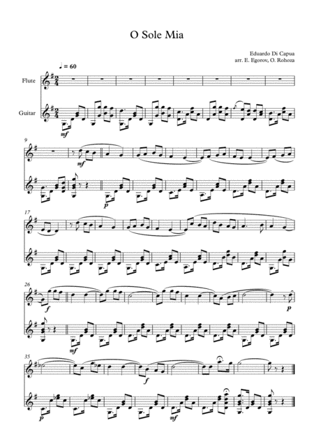 O Sole Mio, Eduardo Di Capua, For Flute & Guitar