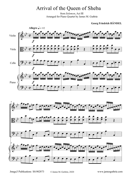 Handel: Arrival of the Queen of Sheba for Piano Quartet (arr. James M. Guthrie)