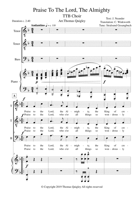 Praise To The Lord, The Almighty (arr. Thomas Quigley)