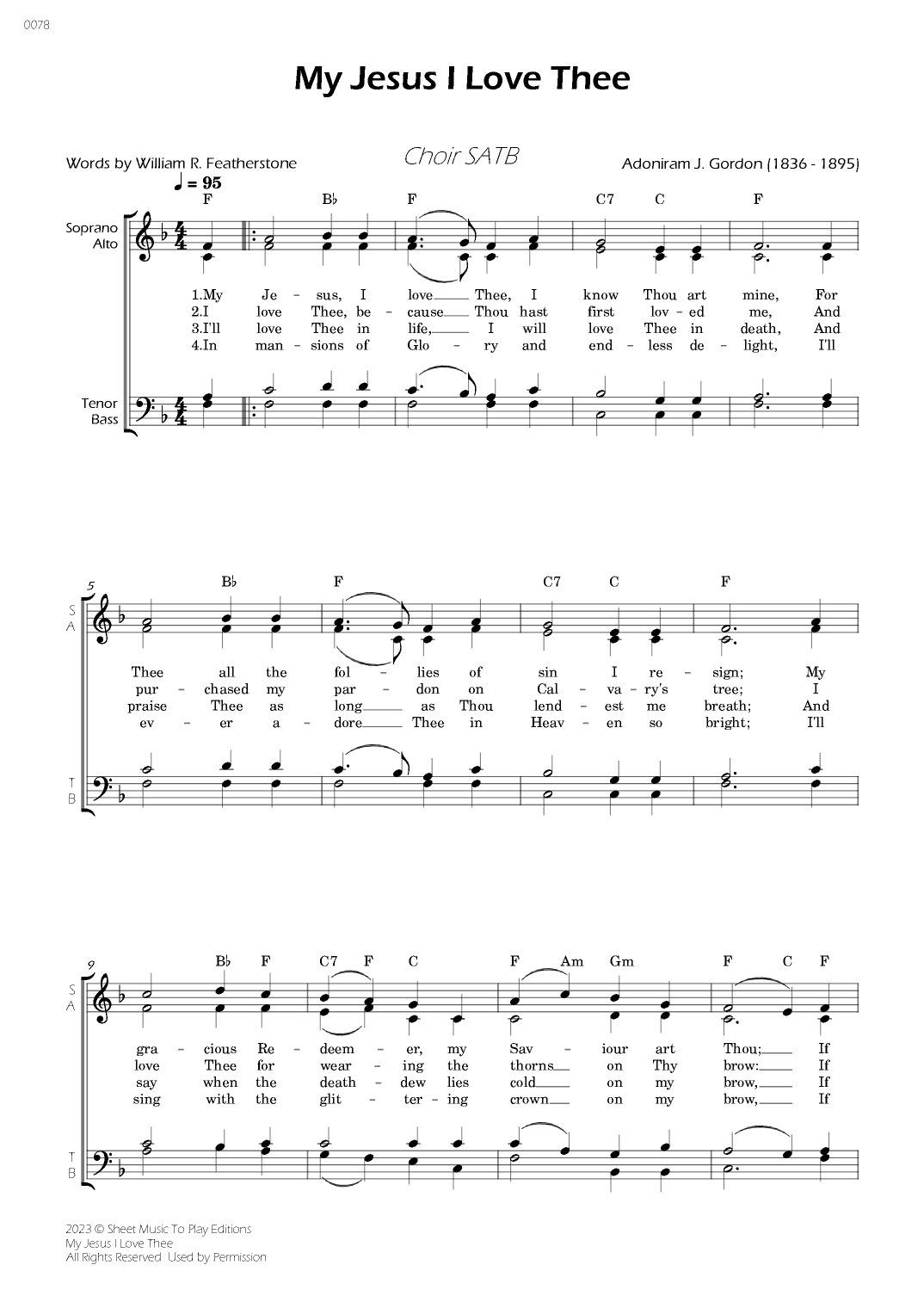 My Jesus I Love Thee - SATB Choir - W/Chords (arr. César Madeira)
