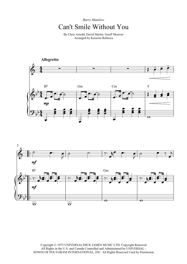 Can't Smile Without You (arr. Kaiserin Rebecca)